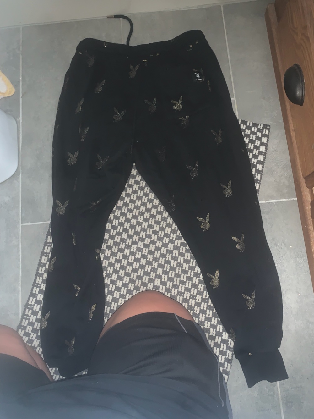 PLAYBOY Black Jogger Pants with Gold Bunny Logos